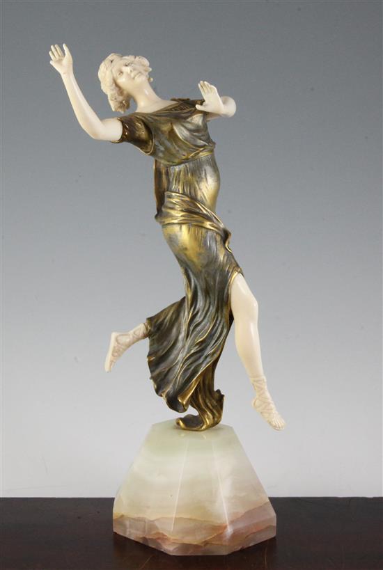 Henri Fugere, (French,1872-1944). An Art Deco bronze and ivory figure of a dancer, 14.5in.